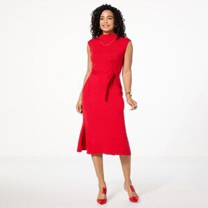 LB70 by Lloyd Boston Belted Knit Sleeveless Sweater Dress Size Large Ribbon Red